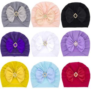 Bébé Chapeaux Grand Arc Turban Cheveux Bowknot Strass Tête Wraps Turban pour Nouveau-Né Infant Enfants Oreilles Couverture Bandeau Toddler Bow Beanie Cap