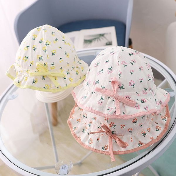 Bébé Chapeaux Floral Nouveau-Né Printemps Été Pêcheur Casquettes Coton Filles En Plein Air Sunhat Infant Doux Bonnets Enfants Seau Cap 3-12 M