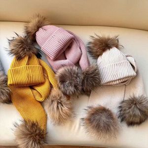 Chapeaux de bébé enfants enfant en bas âge chapeau écharpe ensembles cadeau filles garçons enfants fille casquettes mignon hiver chaud tricoté pompon bébé bonnet bonnet solide boule de cheveux r92J #