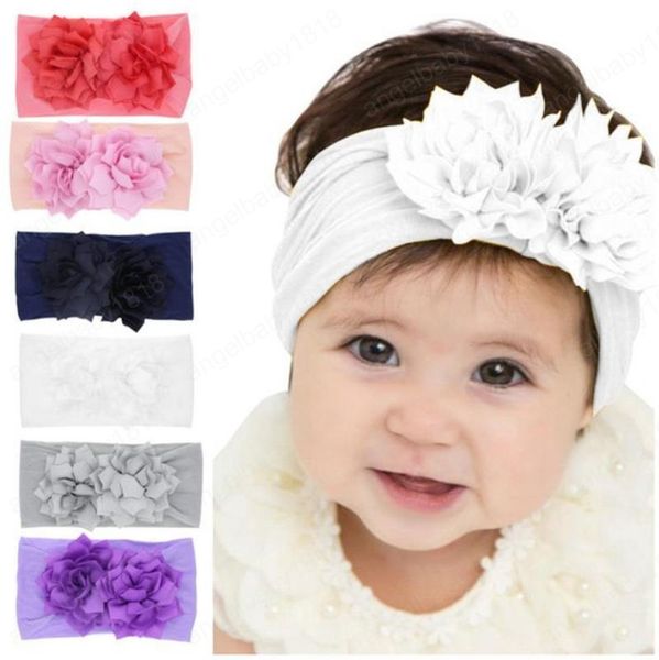 Bébé Bandeau Deux Fleur Infantile Bandeaux Nylon Toddler Headwraps Nouveau-Né Chapeaux Filles Cheveux Accessoires 6 Modèles En Option