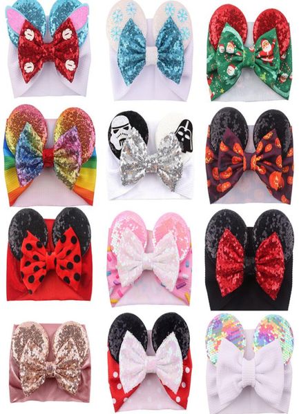 Baby Bandband avec sequin Big Bow Christmas Halloween Glitter Mouse Mouse Ear Boutique For Girl Vismas Elastic Hair Head Band Acceessory P6266412