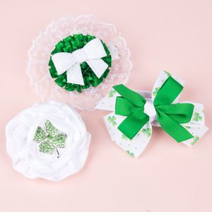 Bandeau de bébé Fleur 3pcs / Set Girls Elastic Saint-Patrick Day Semiffon Bandes Cheveux Enfants Strass Strass Boutique Accessoires Cheveux KHA187