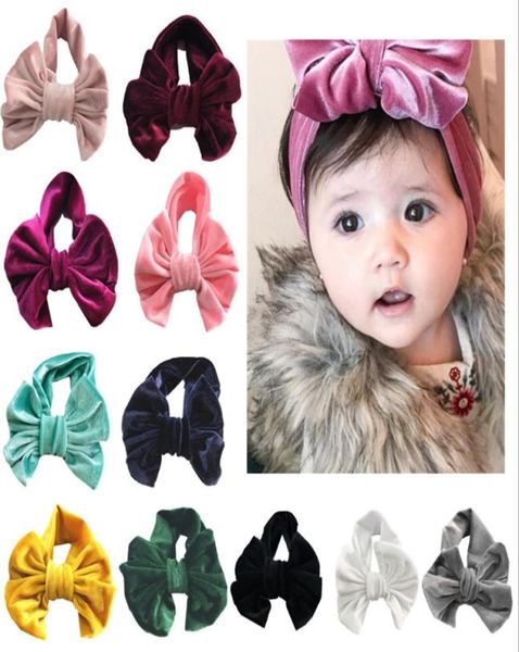 Bébé Bandeaux Velours Doré Gros Arc Solide Enfants Bowknot Princesse Coiffure Élastique Infant Headwrap Boutique Accessoires De Cheveux 11 Co7257402