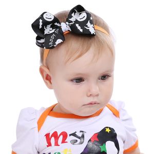 Baby Headbands Halloween Bow Headband Boutique Girls Pumpkin Hair Accessories Kids Elastic Shabby Hairbands for toddler KHA457