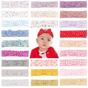 Bandeaux pour bébé Oreilles de lapin pour bébé Bande de cheveux imprimée à rayures Nouveau-né Arc Point de vague Turban élastique Bowknot Chapeaux Accessoires pour cheveux YPP254