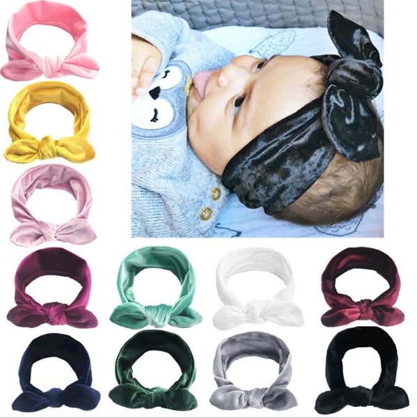 Baby Headwear Rabbit Ear Headbands Gold Velvet Hair Band Nudo Bow Hair Rope Infant Girls Headwraps Accesorios para el cabello 11 colores DW4726