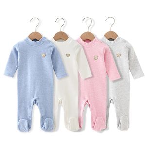 Bebé cuello alto mameluco pijamas con patas otoño invierno ropa cuello alto monos de algodón niño niña tocando fondo unisex general blanco 240109