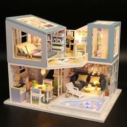Kit de maison de bébé, Mini bricolage fait à la main, Puzzle 3D, construction de Villa, modèle de jouets, décoration de chambre à coucher avec meubles en bois Cra 240321