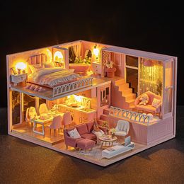 Babyhuis Mini Miniatuur Pop DIY Kleine Kit Productiekamer Prinses Speelgoed Thuis Slaapkamer Decoratie met Meubilair W 240111