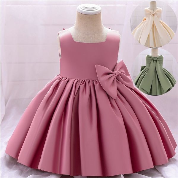 Baby Hundred Day Girl Dress Satin Puffy Princess Falda Bowknot Ornamento Vestidos de fiesta 55my T2