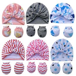 Bébé indien casquettes gants ensemble nouveau-né lapin oreille noué chapeau mitaines filles Turban doux coton tête enveloppes enfants Bonnet bonnet photographie accessoires accessoires pour cheveux