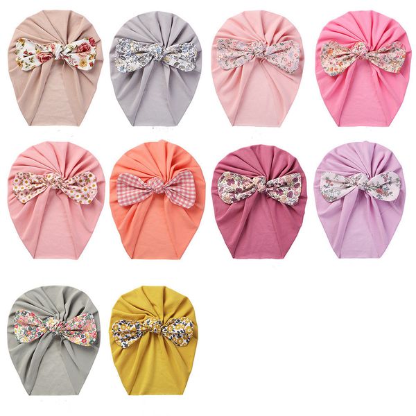 Bébé Indien Caps Nouveau-Né Floral Bowknot Chapeau Filles Lait Soie Turban Doux Coton Noeud Head Wraps Enfants Bonnet Bonnet Né Photographie Props Accessoires De Cheveux B8057