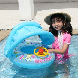 Baby Baby Luifel Vlotter Zwembad Zwemmen Ring Opblaasbare Cirkelstoel met Stuurwiel Zomer Strandfeest Speelgoed 240322