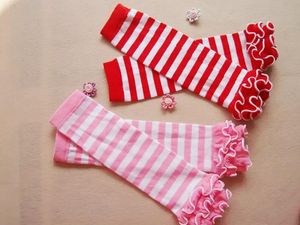 Bas de jambe à volants pour bébé, chaussettes chaudes aux genoux à rayures, Leggings tricotés pour enfants