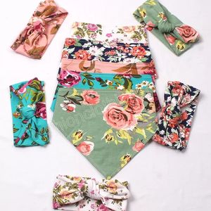 Baberos con estampado INS para bebé, juegos de diademas, flores infantiles, estampado Floral, paños para eructar, toalla de baba de algodón, babero de alimentación suave para niños pequeños para recién nacidos