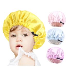 Baby Invisible Ajuste Hebilla Doble satén Nightcap Capa de ducha de color sólido para bebés Capa de bandana