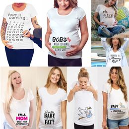 Bébé charge enceinte t-shirt fille maternité à manches courtes hauts annonce de grossesse chemise maman vêtements t-shirts 20220303 H1