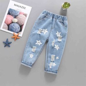 Bébé Jeans Star Pattern Toddler Jeans Hole Jeans Infantil Printemps Automne Filles Vêtements 210412