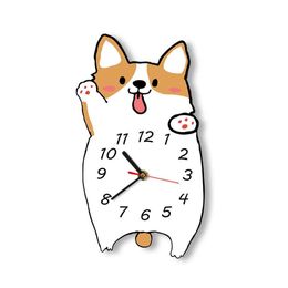 Reloj de pared de perro Corgi para decoración de dormitorio de bebé y niño, reloj con retrato de Corgi galés, tienda de mascotas, impresión silenciosa de cuarzo, diseño moderno Arte de la pared Decoración