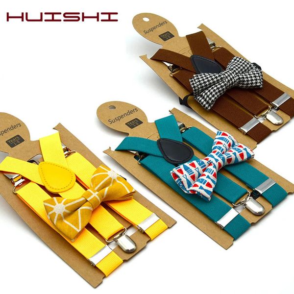 Baby Kids British Style Stumtainrs and Bow Tie Set Boys Braces Bowties Girls Tirante Trois Clip Passe-suspense Elasticité 240418