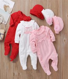 Baby kinderkleding 3 kleuren pasgeboren baby bloemen Lotus Edge jumpsuits Creeping kledinghoed 2 stuks set kinderkleding meisjes1227805