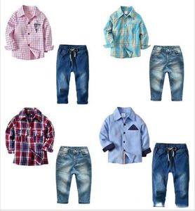 Bébé enfants vêtements garçons Gentleman tenues chemise à carreaux jean Denim pantalon été formel hauts pantalons costumes enfant mode coton Clothin9209502