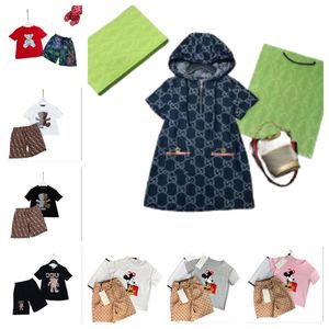 Bebé niños ropa diseñador niños camisa a cuadros conjuntos niñas vestido con capucha a cuadros ropa de moda trajes para niños verano traje de manga corta tamaño 90-160 cm A021