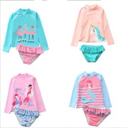 Baby Kids Clothing Swim Two-Pieces Summer Triangle Swimsuit Unicorn Mermaid Print Beach Bathing Swimwear 17 Styles