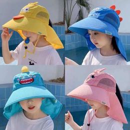Baby Kids Holiday Sun Caps Stereo Donkere dinosaurus Design Wide rand Hatten adem katoen verstelbaar Visor Comfortabele nekbescherming Hoedpak voor kinderen 4-12t/100 g