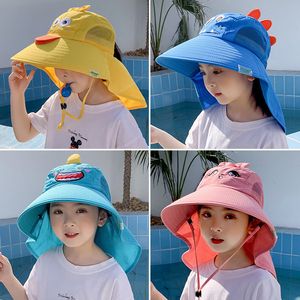 Bebé Niños Vacaciones Gorras para el sol Estéreo Diseño de dinosaurio oscuro Sombreros de ala ancha Respiración Algodón Visera ajustable Ropa cómoda Protección para el cuello Sombrero Traje para niños 4-12T