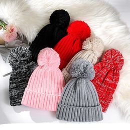 Baby Kids Gebreide Hoeden Meisjes Jongens Effen kleur Winter Warme Gebreide Muts Effen Pompom Leuke Mooie Peuter Baby Manchet Beanie Cap