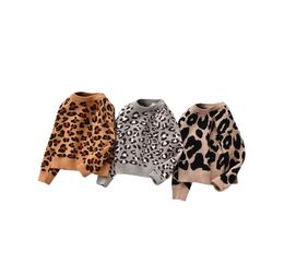 Chandails à manches longues pour bébés filles, pull tricoté léopard, vêtements d'automne pour enfants, A4085