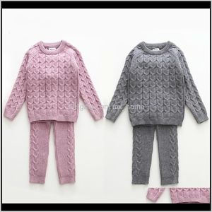 Baby, kinderen moederschap drop levering 2021 baby kleding sets herfst winter trui + baby gebreid pak dikke warme peuter meisjes jongens broek set 2