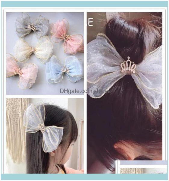 Baby Kids Maternityoutique Fashion Glitter Tiaras Mesh Bow Hairpins Hilnestone Crown Bowknot Hair Clips Princess Headswear Aesso4550447