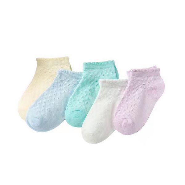 Chaussettes respirantes en maille pour bébés et enfants, chaussettes en coton de couleur unie pour nourrissons de 0 à 5 ans