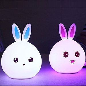 Bébé enfants veilleuse Kawaii Silicone lapin lapin lampe contrôle du robinet couleur changeante lumière respiratoire pour les enfants, drôle de nuit copain