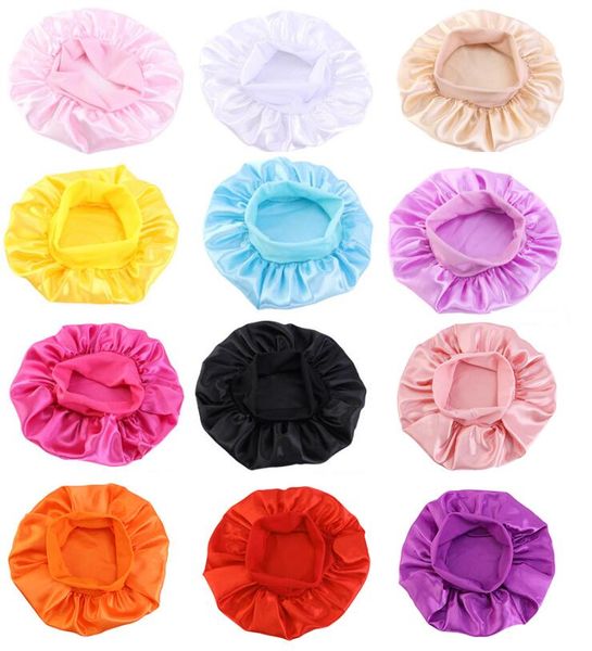 Bébé enfants Satin large bande chapeau de couchage Bonnet de nuit soins des cheveux Bonnet Turban Bonnet enfants filles bonnets de douche enfants bandeau écharpe Bandana chapeaux