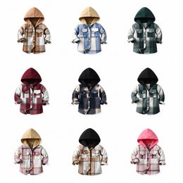 Baby Kids Shirts Plaid Behd Boys Clothing Girls Coat Camas de manga larga Camisetas para niños Niños Tops Cardigan Autumn Spring Jóven