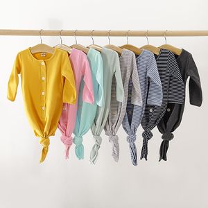 Bebé Niños Saco de dormir Raya Manga larga O-cuello Pijamas Color sólido Raya Bolsas de dormir lindo infantil Niñas niños Vivero Ropa de cama 8 colores M1392