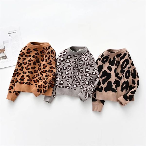 Pull bébé filles motif léopard pull tricoté enfants coton pull à tricoter automne vêtements pour enfants A4085 318 K2