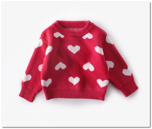 Suéter para bebés y niños, jersey tejido con patrón de corazón de amor para niñas, ropa para niños pequeños del Día de San Valentín J2779
