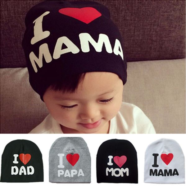 Bébé Enfants Chaud Bonnet Tricoté Chapeau Imprimé Lettres J'AIME PAPA MAMAN PAPA MAMA Skullies Chapeaux Pour Tout-petit