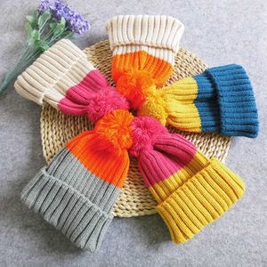 Bébé enfants hiver bonnets crâne casquettes laine boule bonnet tricoté chapeau tricot chapeaux filles garçons enfants chaud casquette décontractée