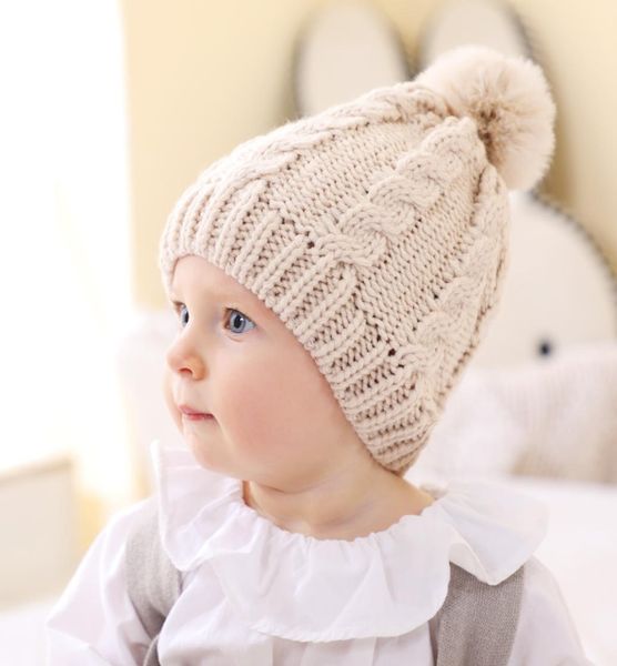 Baby Kids Winter Hat Pompon Pompone Gorro de los niños Cabera linda para niñas para niñas Casco Casual Solid Color Sombreros Cálidos Decoración de la bola de pelo2369001