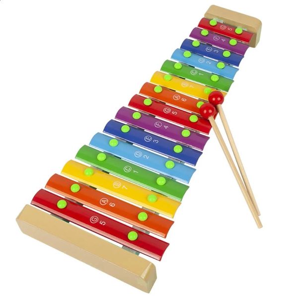 Bébé enfants Xylophone en bois 15 tons Piano jouets Instrument de musique 2 maillet 240124