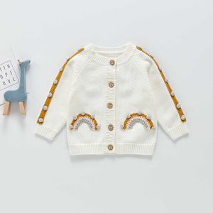 Cardigan tricoté pour bébé avec manteaux à motif arc-en-ciel, veste de pull à boule de fourrure à simple boutonnage pour filles et garçons, tricots 0-3 ans Y1024