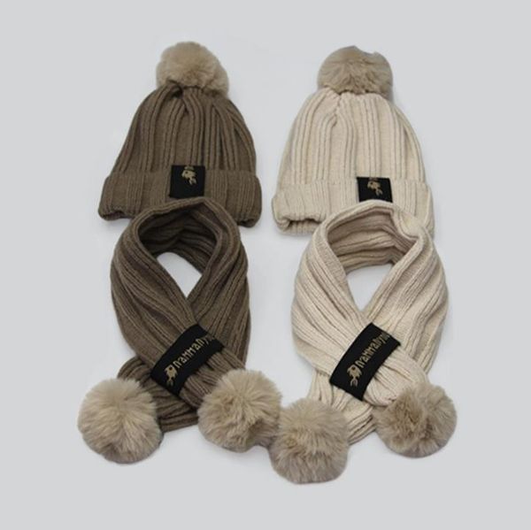 Bébé tricoté Pom chapeau écharpe ensemble hiver chaud en peluche bonnet foulard costume coton cache-cou enfant en bas âge garçon fille casquette 1Y-6Y