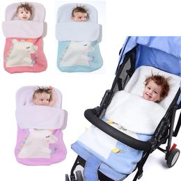 Bébé Tricoté licorne Sacs de Couchage Nouveau-né Poussette sac de couchage Tout-petit automne Hiver Wraps Emmaillotage 4 couleurs drap de lit pour bébé C5540