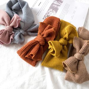 Baby breien boog hoofdbanden mode ontwerper meisjes zachte hoofdband kinderen luxe effen kleur haaraccessoires
