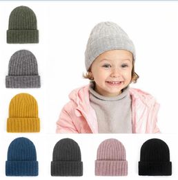 Gorro tejido para bebé, gorro de ganchillo, gorro suave y cálido para invierno, gorro de algodón para niños al aire libre, gorros tejidos de Color sólido